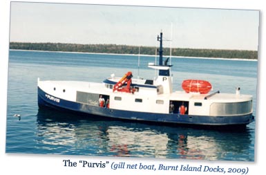 Photo: The "Purvis" (gill net boat, Burnt Island docks, 2009)